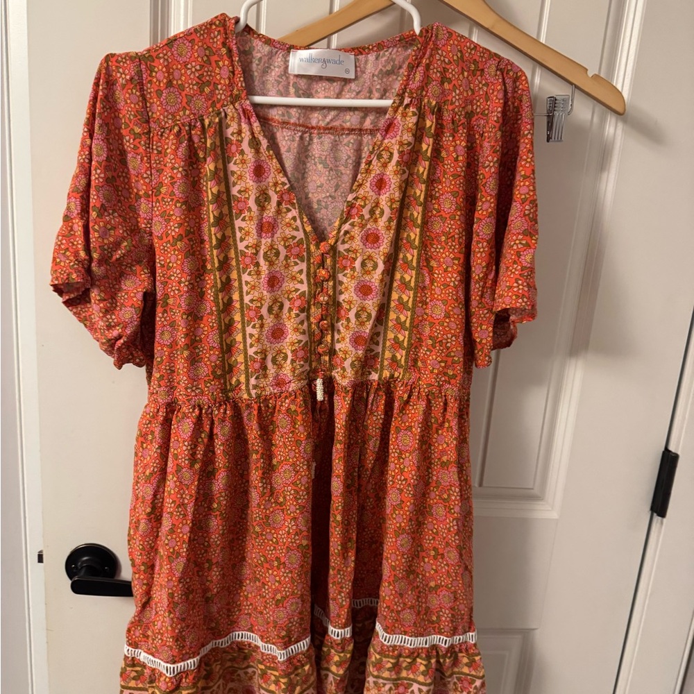 Bohemian Floral Mini Dress in Red by Anthropologie